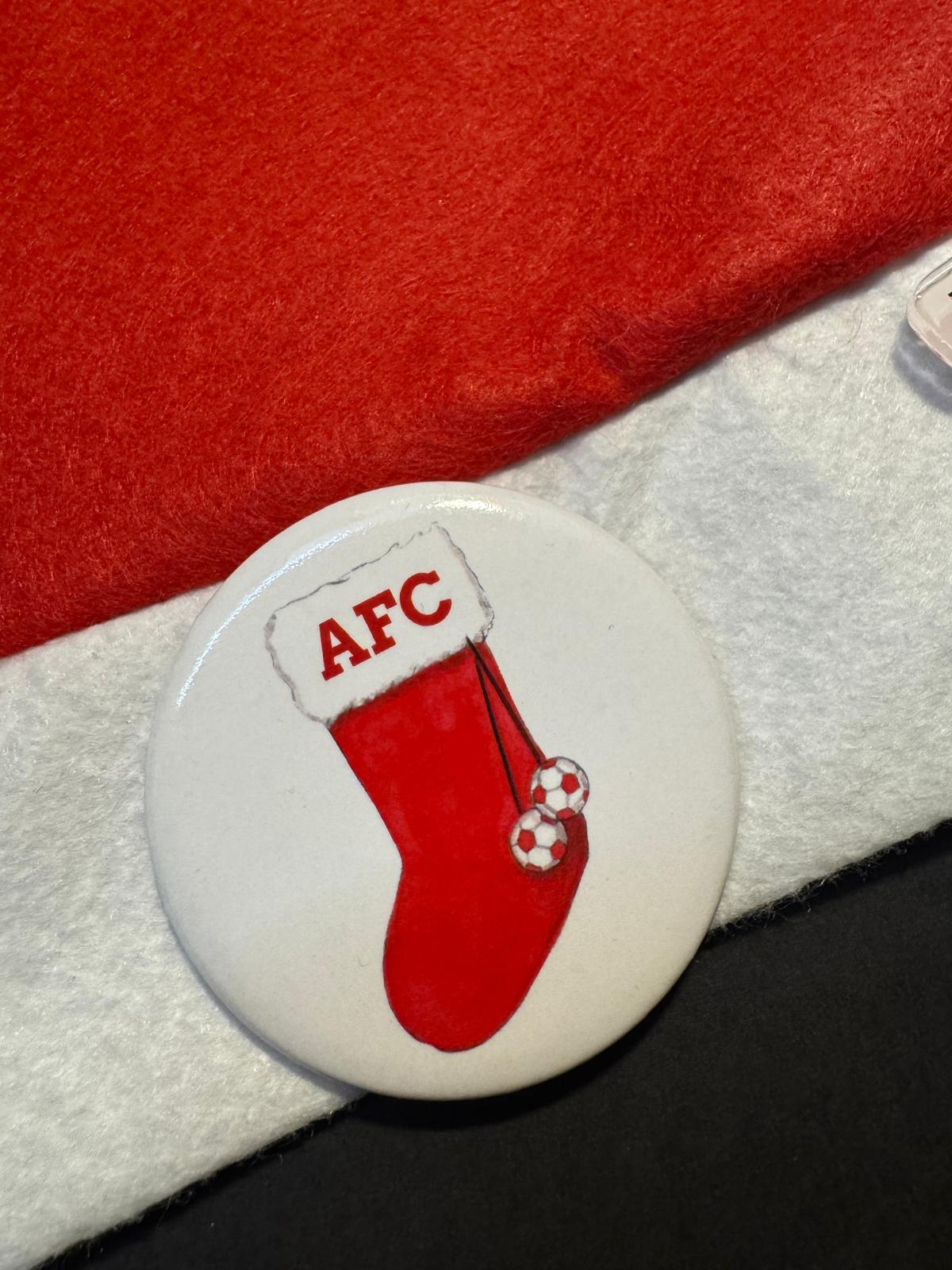 FABRIC SANTA HAT WITH 3 ARSENAL DESIGN BADGES - By Ruth Beck Art