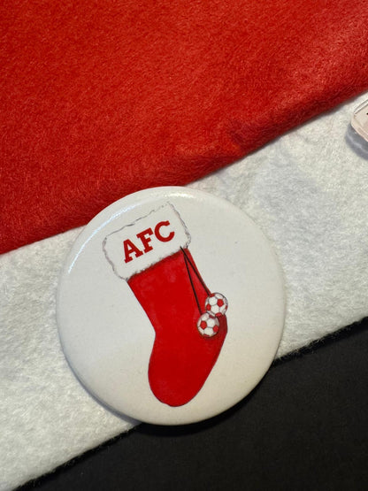 FABRIC SANTA HAT WITH 3 ARSENAL DESIGN BADGES - By Ruth Beck Art