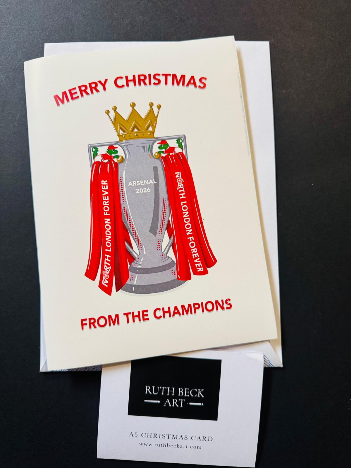 CHRISTMAS CARD - ARSENAL PREM LEAGUE TROPHY - A5 Blank card & envelope