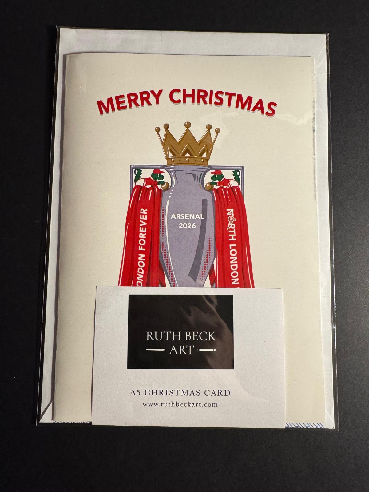 CHRISTMAS CARD - ARSENAL PREM LEAGUE TROPHY - A5 Blank card & envelope