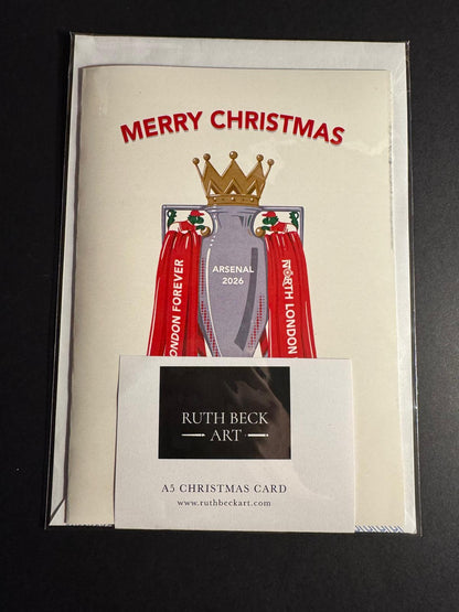 CHRISTMAS CARD - ARSENAL PREM LEAGUE TROPHY - A5 Blank card & envelope