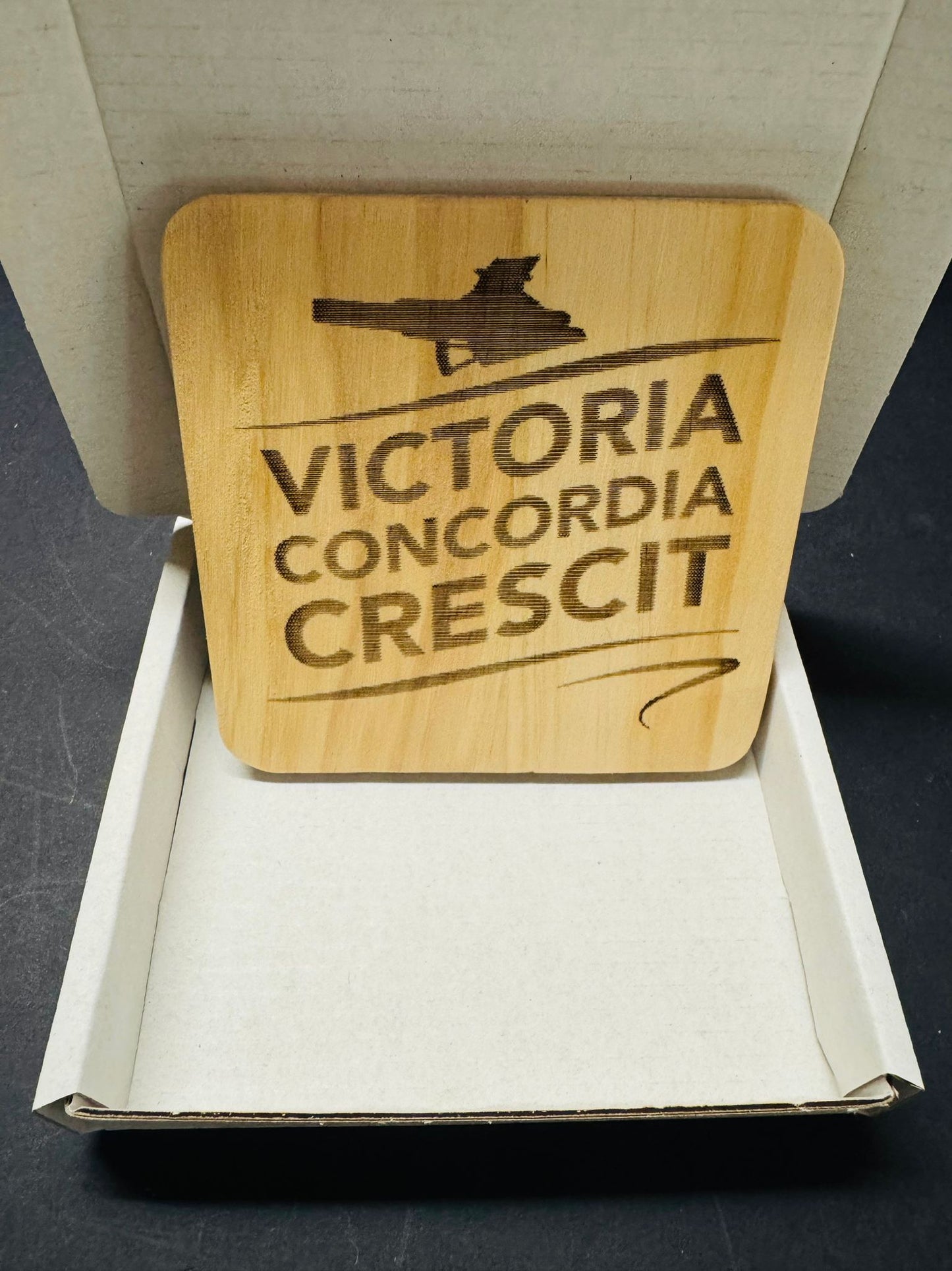 VCC WOODEN COASTER x 1. Charity Donation from Sale.