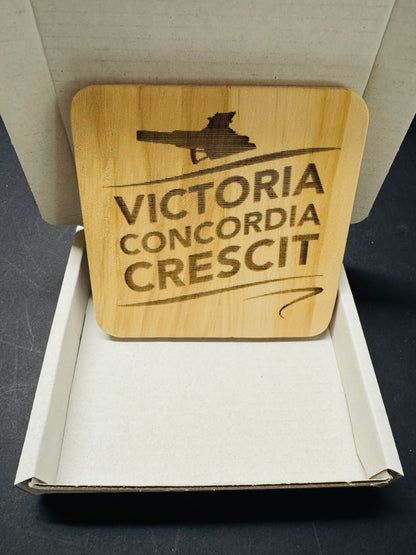 VCC WOODEN COASTER x 1. Charity Donation from Sale.