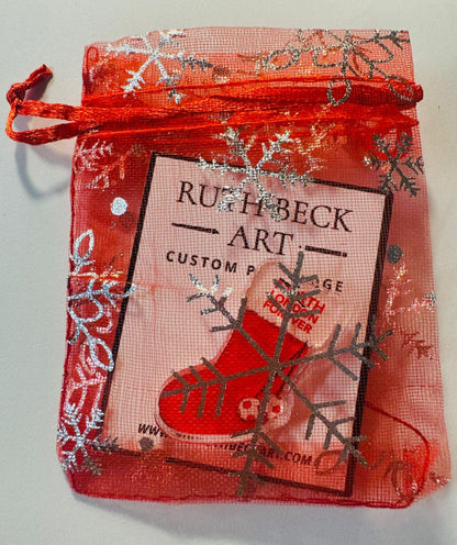 CHRISTMAS STOCKING BADGE -  With North London Forever logo - Custom Pin Badge - By Ruth Beck Art